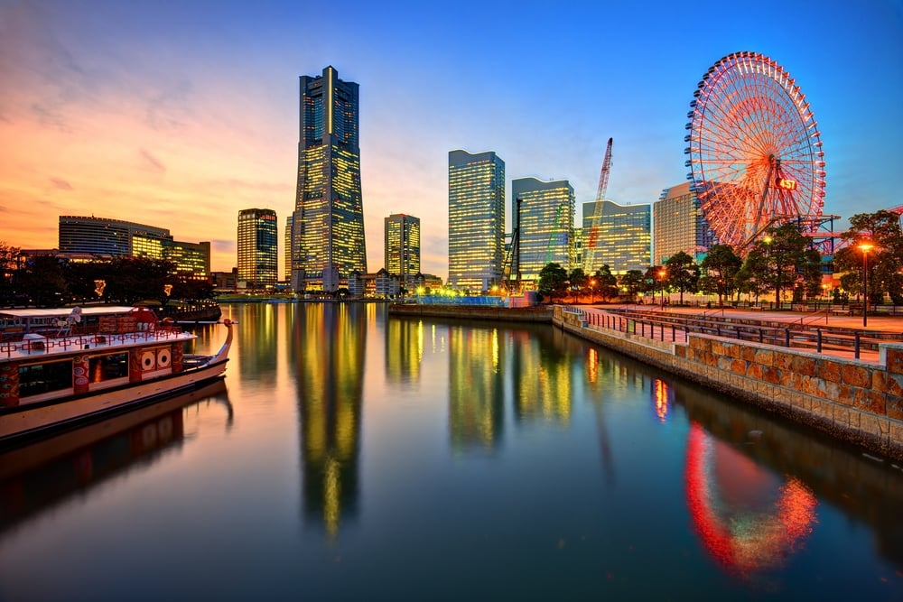 Yokohama, Japan skyline at Minato-mirai at sunset.